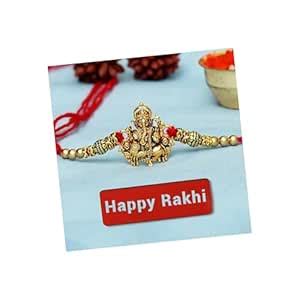 Buy eCraftIndia Golden Religious Designer Ganesha Rakhi with Red Thread ...