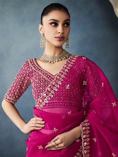 Pink Tissue Embroidered Fancy Heavy Border Saree | Kimora.in