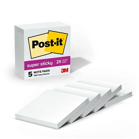 Post-it Super Sticky Notes, 3 x 3-Inches, White, 5-Pads/Pack (654-5SSSC ...