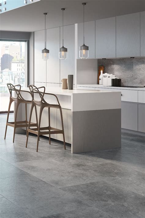 grey stone effect kitchen floor tiles