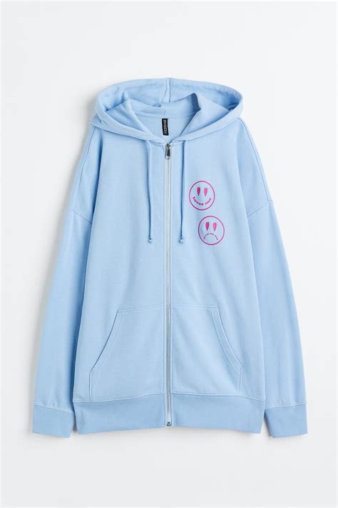 Oversized printed zip-through hoodie - Light blue/True Love - Ladies ...