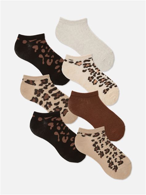 Women's Camel 7pk Leopard Print Sneaker Socks | Primark