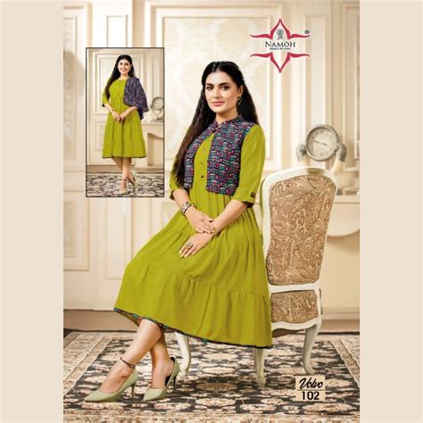 Buy U neck Mustard Green Umbrella Kurti with Jacket – Order Now – Bavis ...