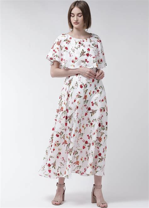 Get Overlap Yoke Detail Floral Printed White Crepe Maxi Dress at ₹ 699 ...