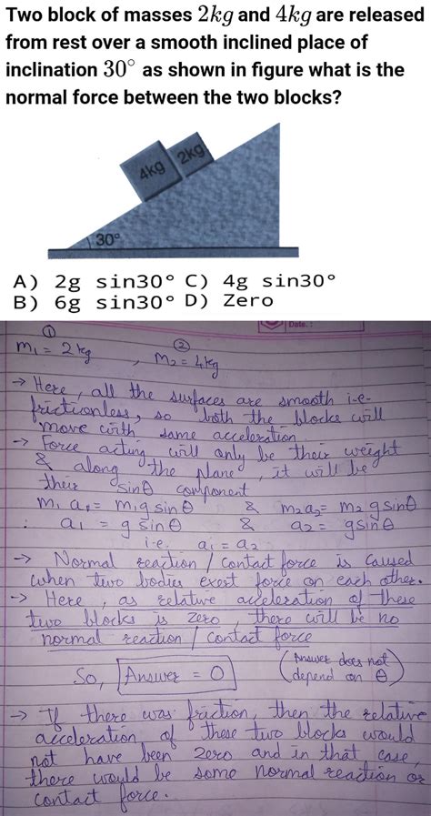 Two blocks 4 kg and 2 kg touching each other are placed on a smooth ...
