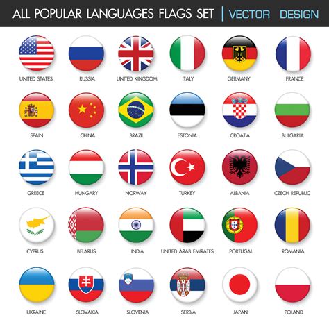 All Popular Languages flags Collection in botton stlye,vector design element illustration ...
