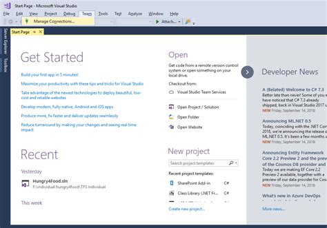 Image result for Visual Studio 2019 TFS Connection