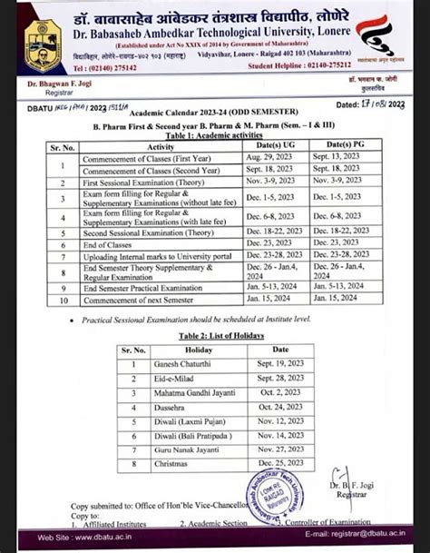 Academic calendar B pharmacy First year and second year Semester - I ...