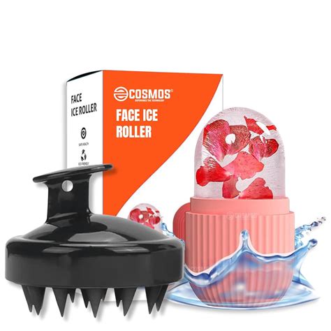 E-COSMOS Scalp Massager & Ice Roller with Soft Silicon Bristles, Facial ...
