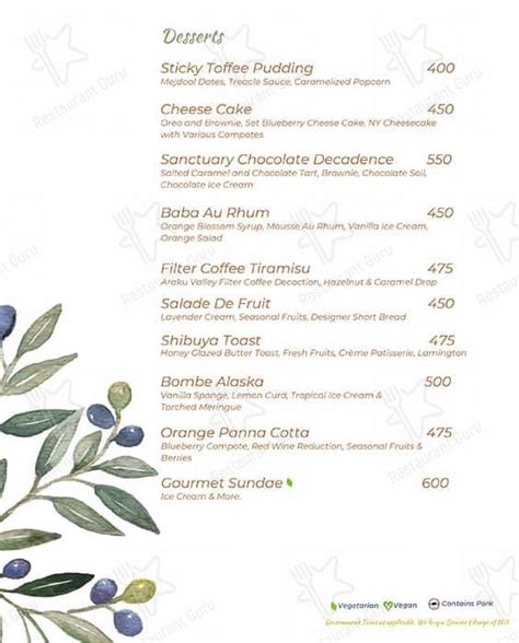 Menu at The Sanctuary Bar and Kitchen, Hyderabad