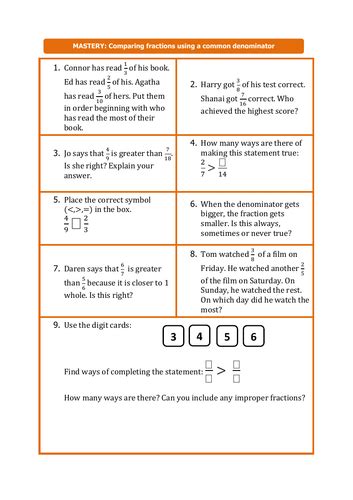 Image result for Comparing Fractions Word Problems Worksheet