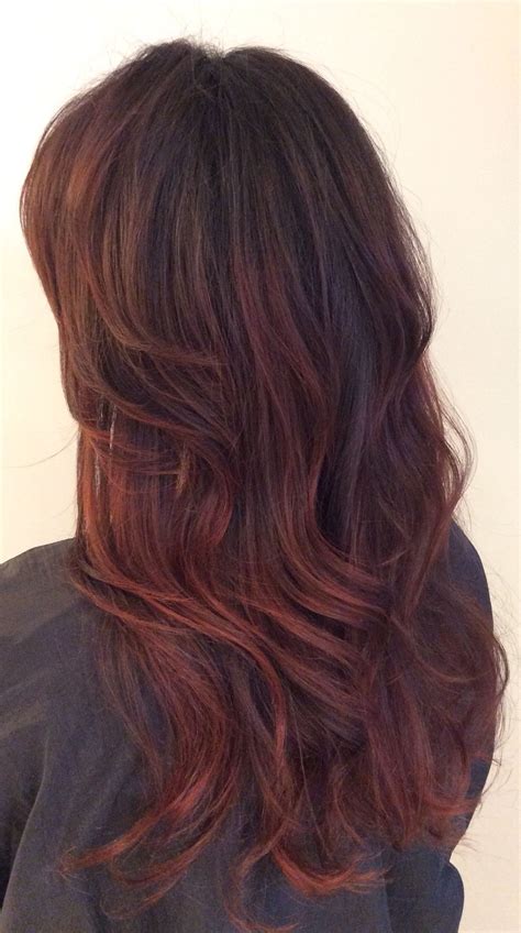 brunette hair with red balayage