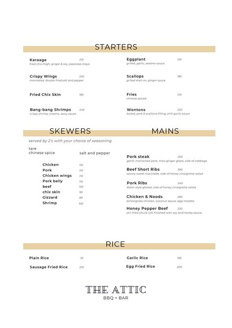 Menu at The Attic pub & bar, Cebu City