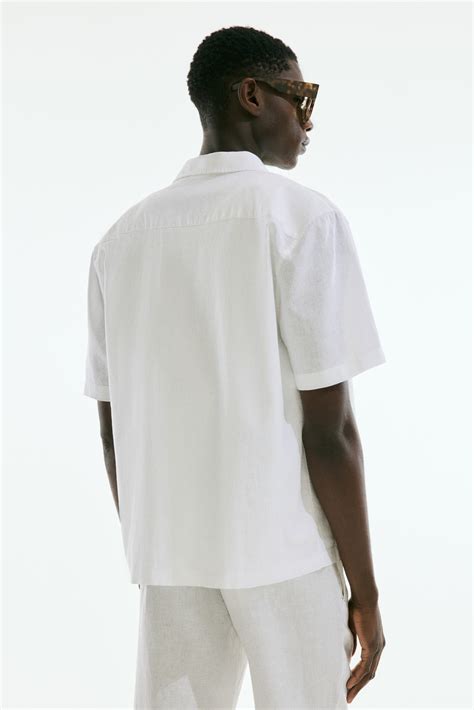 Regular Fit Short-sleeved linen-blend shirt - White - Men | H&M IN