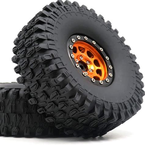 hobbysoul 2pcs RC 1.9 Super Swamper Crawler Tires Tyre 120mm & Aluminum 1.9 Beadlock Wheel Rim ...