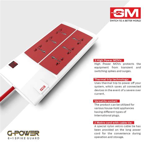 GM 3059 G-Power 6+1 Spike Adaptor with Master Switch, Indicator, Safet ...