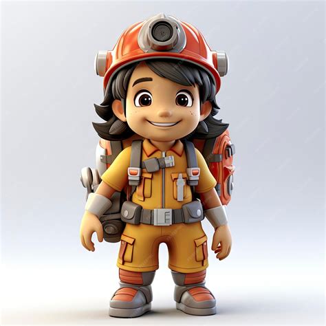 Illustration of a friendly female cartoon firefighter character waving ...