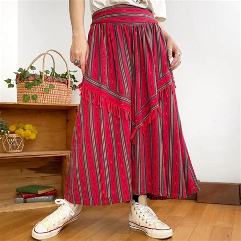 stripe×fringe native design skirt | hummingvtg