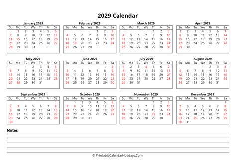 2029年（令和11年）カレンダー