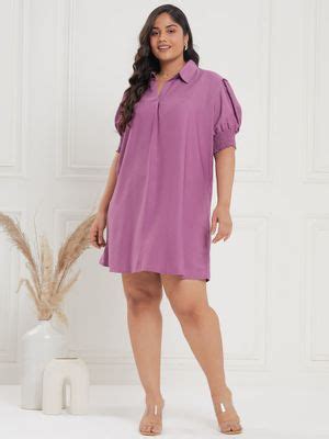 Buy CURVE BY KASSUALLY Mauve Collar Neck Boxy Mini Dress Online