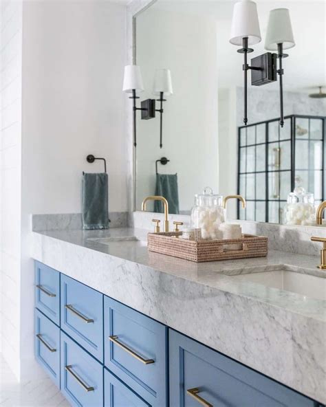 Light Blue Bathroom With Gray Vanity at Irma Rushing blog