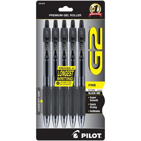 Pilot G2 Retractable Premium Gel Ink Roller Ball Pens, Fine Point, 5 ...