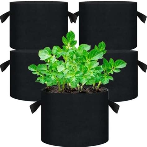 Mann Mart Heavy Duty 5 Gallon Plant Grow Bags - 5 Pack of Thickened ...