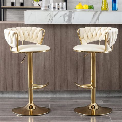 Modern Velvet Swivel Bar Stools Set of 2, Adjustable | Ubuy India