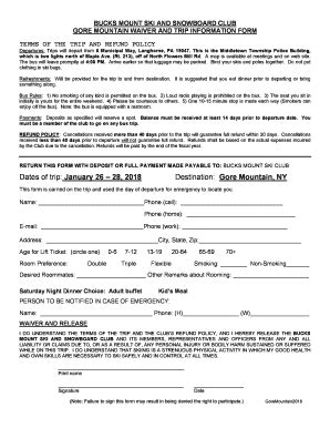 Fillable Online GORE MOUNTAIN WAIVER AND TRIP INFORMATION FORM Fax ...
