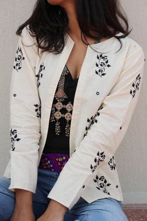 Ivory Black Embroidered Cropped Jacket - Mogra Designs