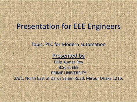 Presentation for EEE Engineer on PLC By Dilip Kumar | PPTX