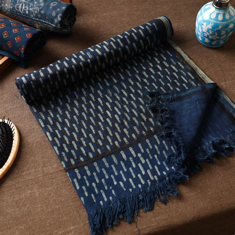 Blue Akola Block Printed Pure Handloom Cotton Towel