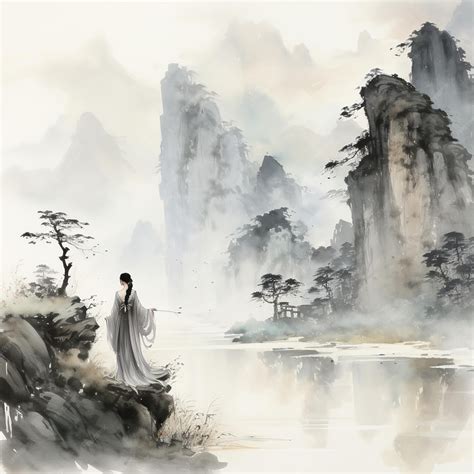 Premium Photo | Chinese Ink Wash Painting Woman Fighter