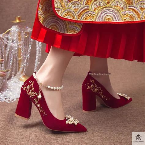 Wedding Heels - Pearl Embellish Bridal Heels - Block Heels – Fashionnsio