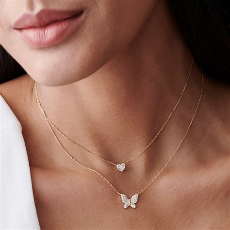 Buy Butterfly Necklace / 14k Gold Pave Diamond Butterfly Pendant ...