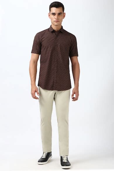 Buy Men Brown Slim Fit Print Half Sleeves Casual Shirt Online ...