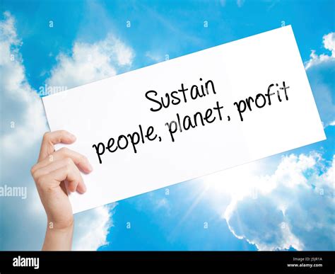 Sustain, people, planet, profit Sign on white paper. Man Hand Holding ...