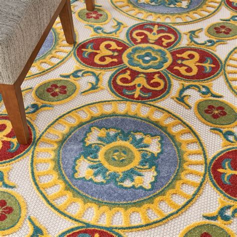 Nourison Aloha 9 X 12 (ft) Red Indoor/Outdoor Medallion Tropical Area ...