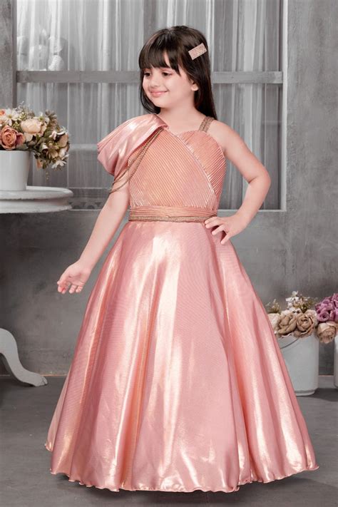 Peach One-Shoulder Gown for Girls | Elegant Satin Party Dress – Inayah ...