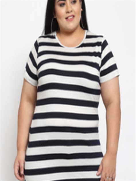Buy PlusS Women Navy Blue & White Striped T Shirt (Plus Size) - Tshirts ...