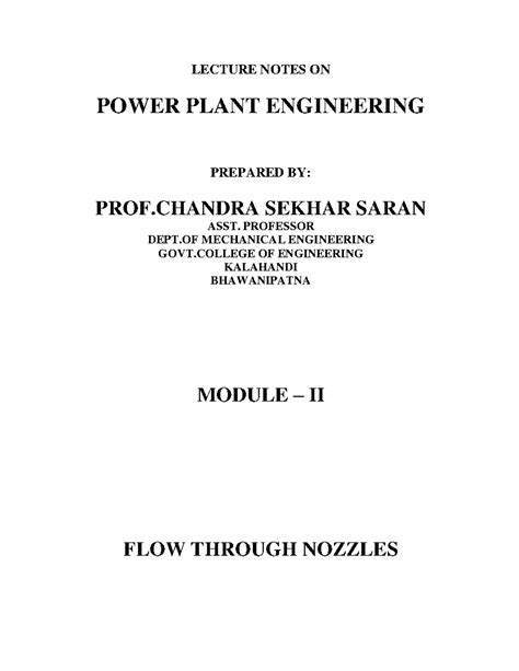 FLOW Through Nozzles - LECTURE NOTES ON POWER PLANT ENGINEERING ...