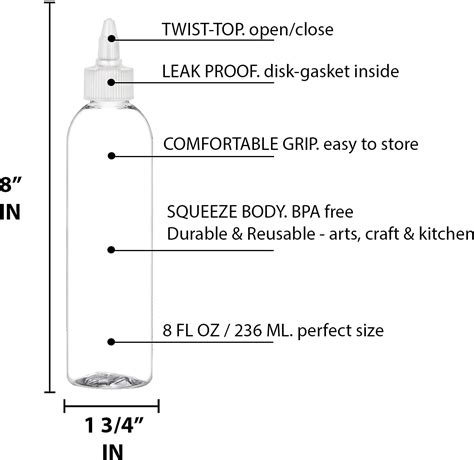 Twist Top Applicator Bottles, 8 OZ Crystal Clear, Squeeze Empty Plastic ...