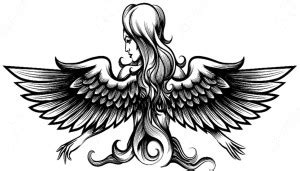 komstec Girl with Wing Tattoo Sticker Waterproof with Temporary Body ...