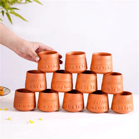 Engraved Terracotta Tumblers Set Of 12 100ml Online - Premium Tea Cup ...