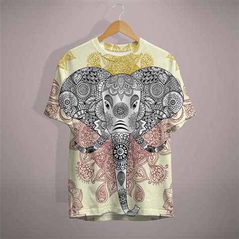 Buy Elephant Print Round Neck Regular Fit Full Printed T-Shirt Online ...