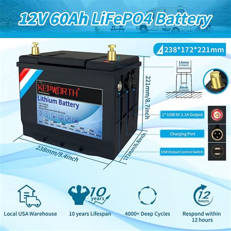 Buy LiFePO4 Battery 12V 60Ah Lithium Battery with 50A BMS, Rechargeable ...