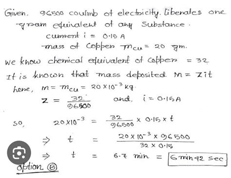 If 96500 coulombs of electricity liberates one gram equivalent of any ...
