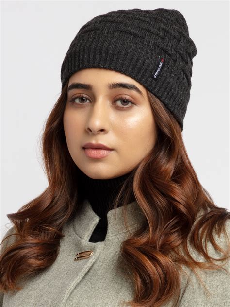 Buy Charcoal Knitted Cap - Winter Caps for Women | Status Quo