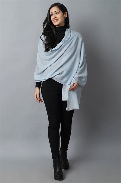 Ladies Sky Blue Cashmere-Pashmina Stole, Pure Wool. Handwoven | Rang ...