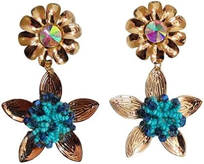 Buy Golden and blue crystal studded flower western earrings for women ...